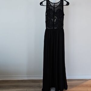 Chic Black Lace Applique And Mesh Dress